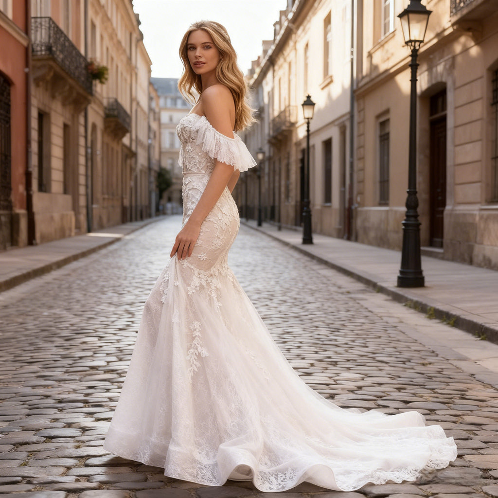 BHstyle Sexy Meerjungfrau Ball-Gown mit Carmen Ausschnitt Boho Ballkleid mit Spitze Romantisch Vintage Elegant 2-26W
