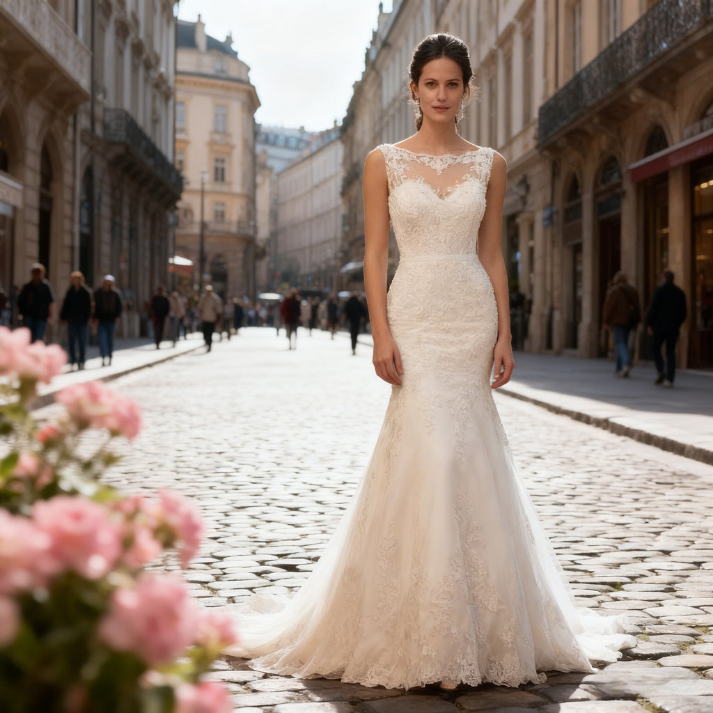 BHstyle Klassisches Meerjungfrau Ball-Gown mit Spitze U Boot Ausschnitt Elegantes Ballkleid Sexy Rückenfrei 2-26W