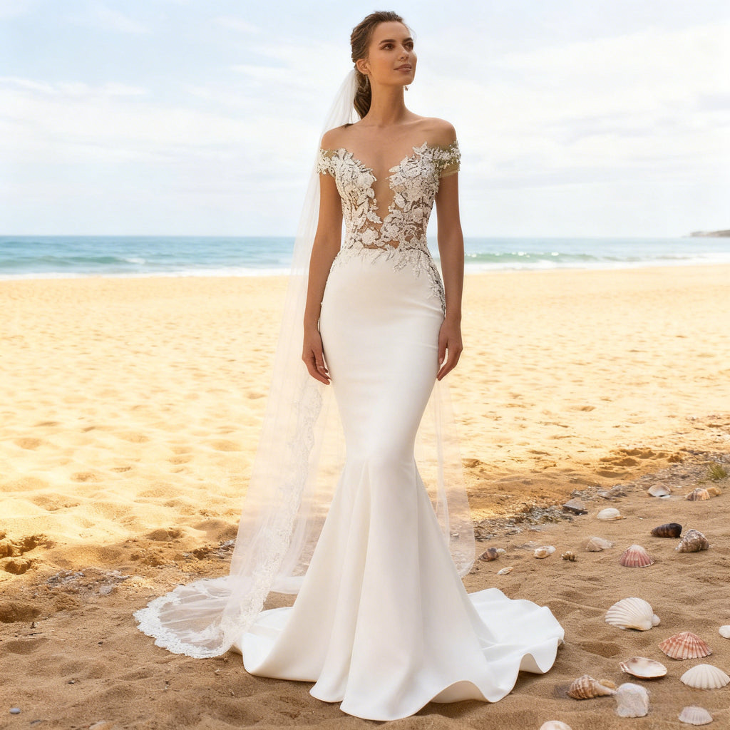 BHstyle Sexy Meerjungfrau Ball-Gown Off Shoulder Spitze Illusions Ausschnitt Modern Elegant Anlassmode 2-26W