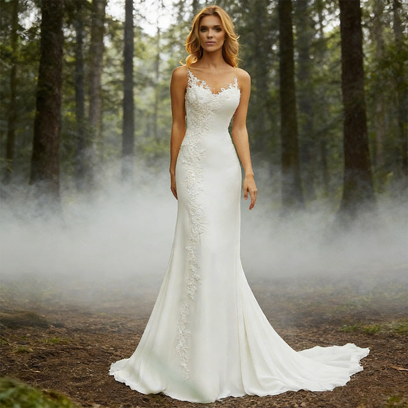 BHstyle Modernes Meerjungfrau Ball-Gown Spitze Asymmetrisch V-Ausschnitt Elegant Sexy Strand Ballkleid 2-26W