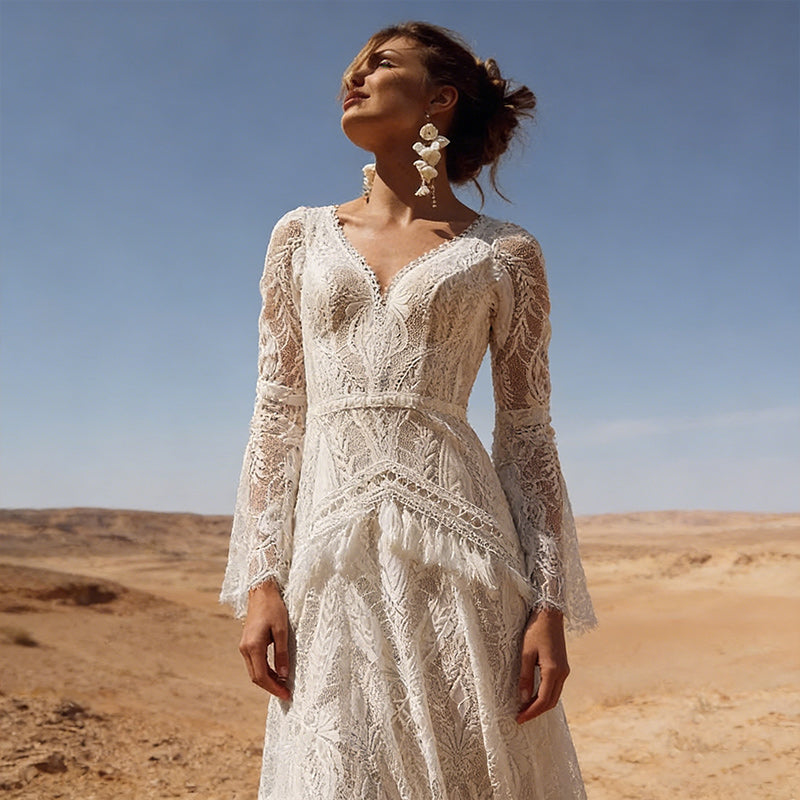 BHstyle Modernes Ball-Gown Rollkragen Satin Langarm Rückenfrei Schlicht Edel Anlassmode 2-24W
