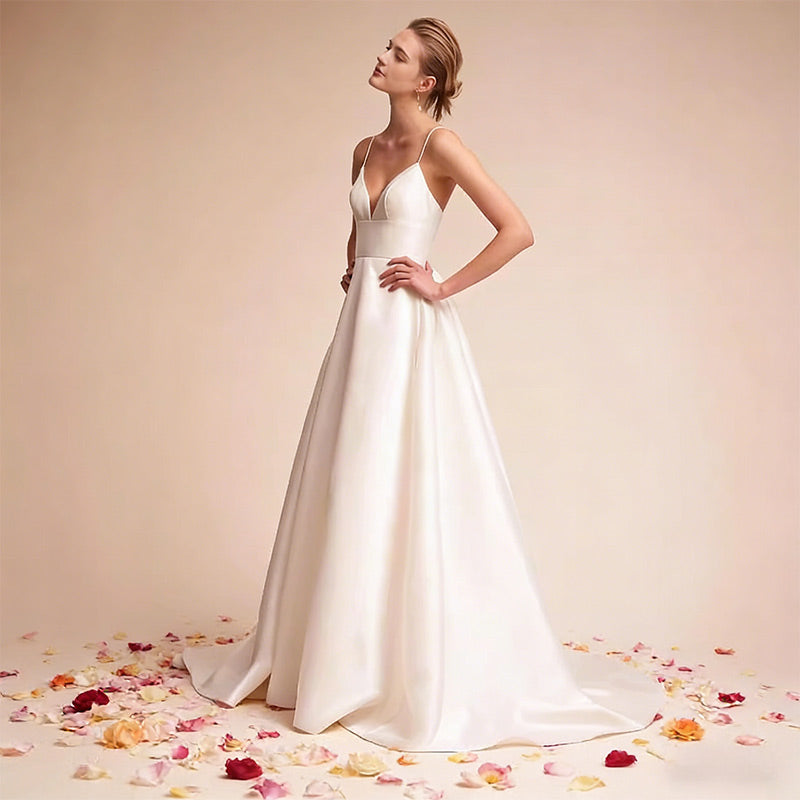 BHstyle Sexy Ball-Gown Spitze Meerjungfrau Tiefer V-Ausschnitt Tüll Schleppe Glamour Hochzeit Weiß 2-24W