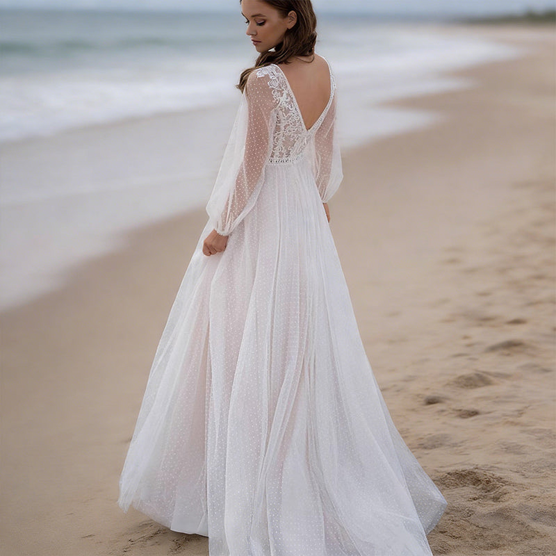 BHstyle Elegantes A Linie Ball-Gown Tiefer V Ausschnitt Satin Schlicht Modern Ballkleid Anlassmode Elfenbein 2-26W