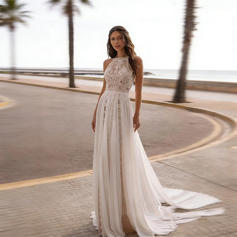 BHstyle Glamouröses Abendkleid mit Pailletten und hohem Beinschlitz in A Linie 2-26W