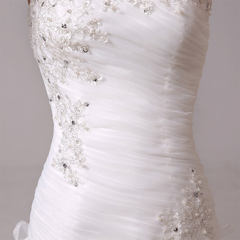 BHstyle Luxus Ball-Gown Volant Meerjungfrau Satin Edel Herz-Ausschnitt Modern Hochzeit Weiß Creme 2-16
