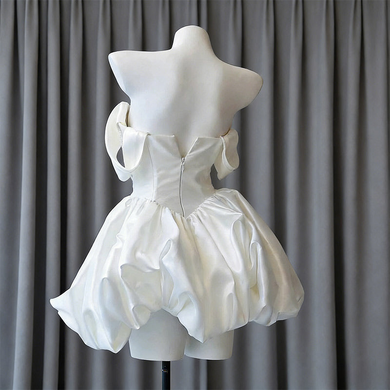 BHstyle Modern Ball-Gown Kurz Satin Trägerlos A-Linie Edel Anlassmode Party Weiß Creme 32-44