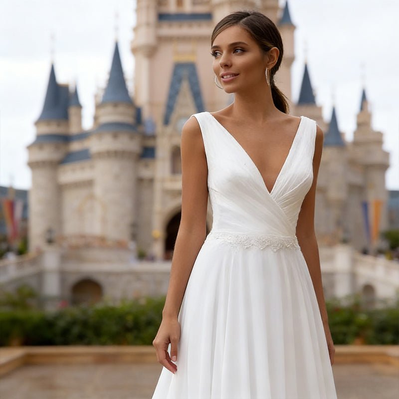 BHstyle Zeitloses Ball-Gown mit V Ausschnitt und Taillenakzent in Elfenbein 34-44