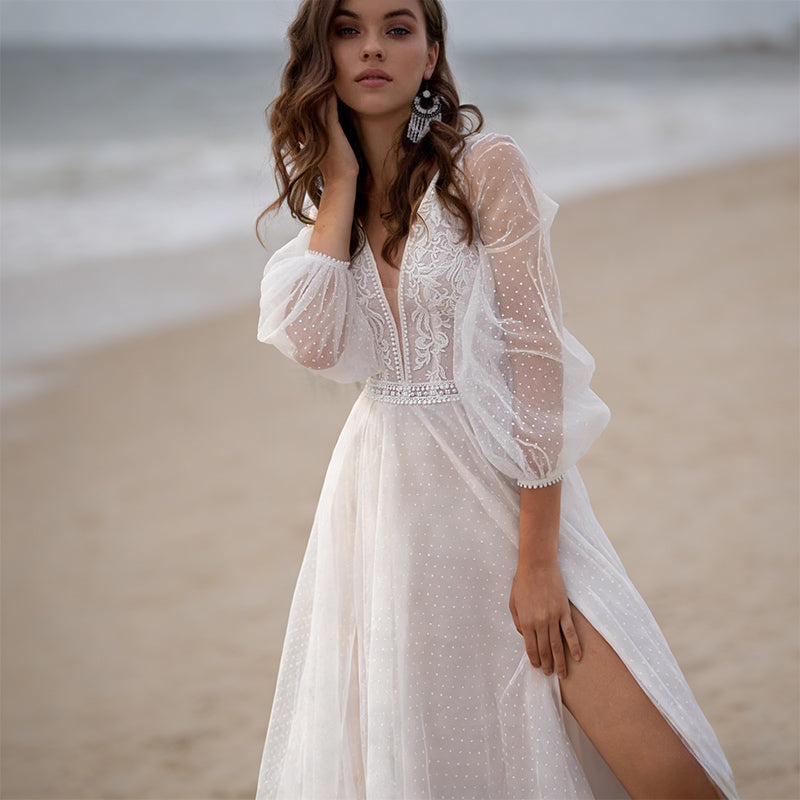 BHstyle Elegantes A Linie Ball-Gown Tiefer V Ausschnitt Satin Schlicht Modern Ballkleid Anlassmode Elfenbein 2-26W