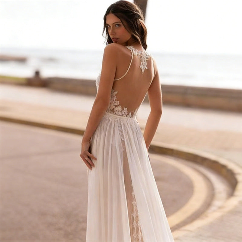 BHstyle Glamouröses Abendkleid mit Pailletten und hohem Beinschlitz in A Linie 2-26W