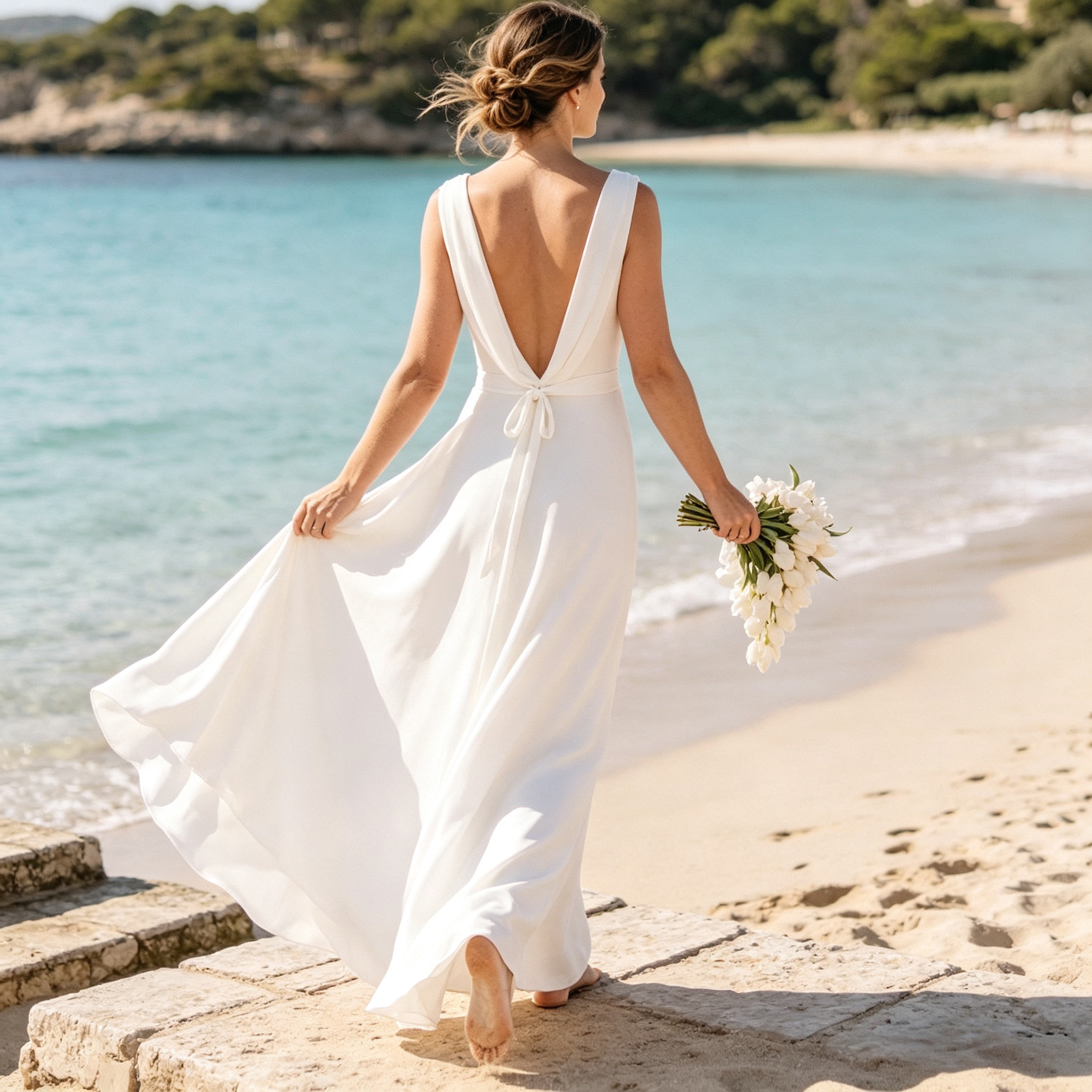 BHstyle Elegantes Damen Bodenlanges Abendkleid mit Wasserfallausschnitt & Bindegürtel