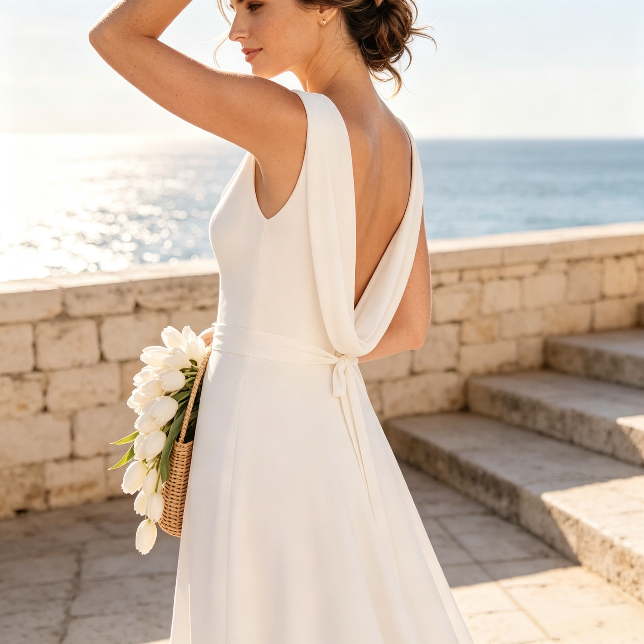 BHstyle Elegantes Damen Bodenlanges Abendkleid mit Wasserfallausschnitt & Bindegürtel
