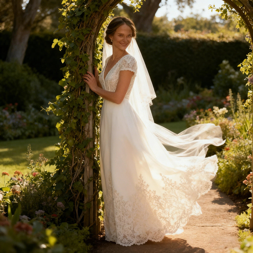 BHstyle Boho Ball-Gown Kurz mit Spitze und V-Ausschnitt – A-Linie Vintage Ballkleid 2-26W