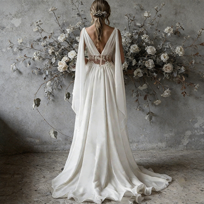 BHstyle Ätherisches Griechische-Göttin Ball-Gown mit Cape-Schultern – Elegante A-Linie aus Chiffon mit Cut-out Spitze 2-26W