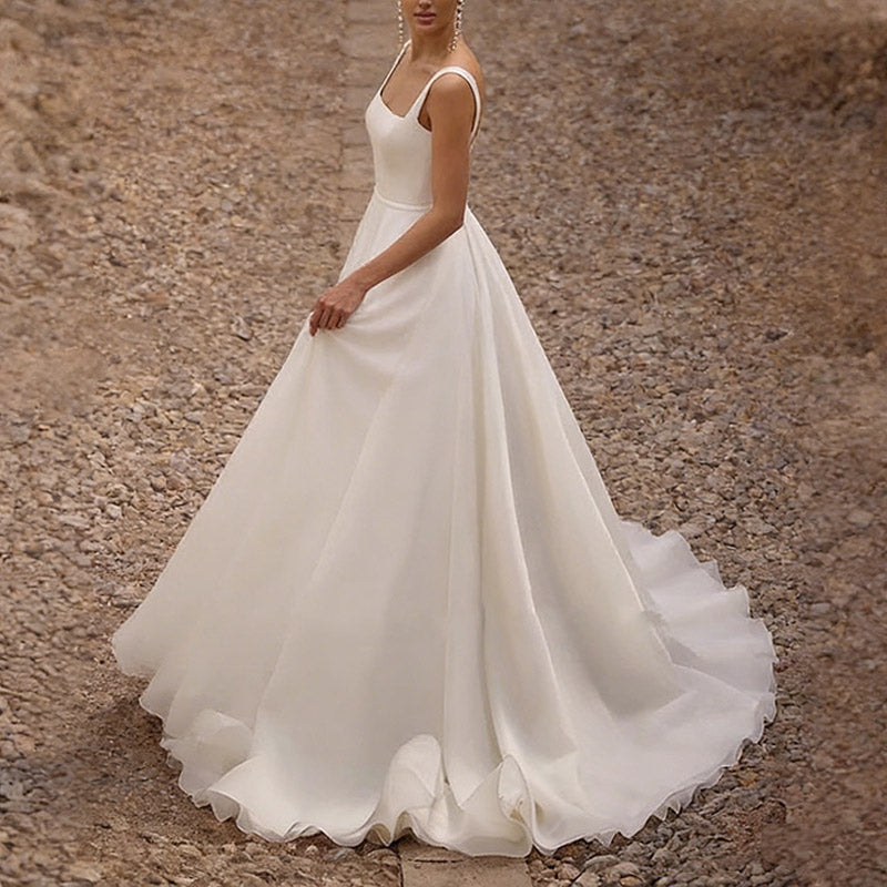BHstyle Klassisches A-Linie Ball-Gown aus Satin – Ballkleid mit quadratischem Ausschnitt und offener Rückenpartie 32-42