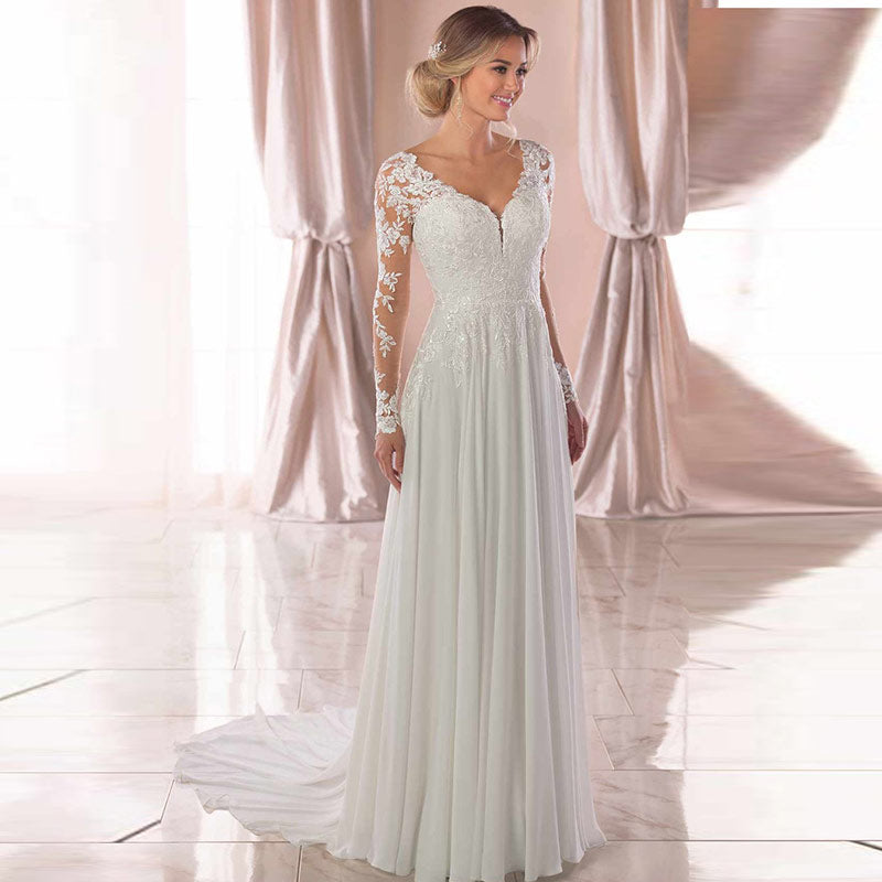 BHstyle Schlichtes Weißes Ball-Gown für Anlassmode – A-Linie Chiffon Kleid in großen Größen mit Reißverschluss 2-16