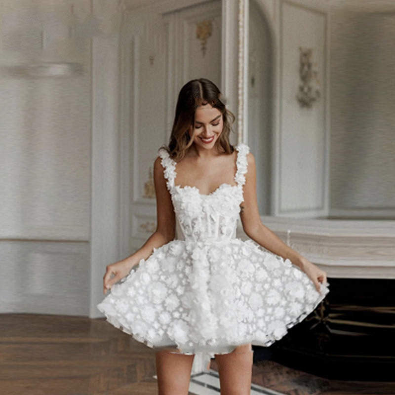 BHstyle Weißes Kurzes Ball-Gown Ärmellos Herz-Ausschnitt Tüll Süßes Elegantes Ballkleid 2-16
