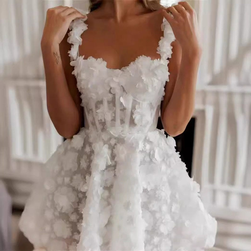 BHstyle Weißes Kurzes Ball-Gown Ärmellos Herz-Ausschnitt Tüll Süßes Elegantes Ballkleid 2-16