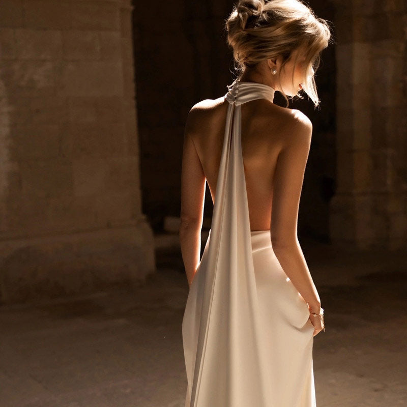BHstyle Weißes A-Linie Ball-Gown Ärmellos V-Ausschnitt Schlichtes Elegantes Ballkleid XS-3XL