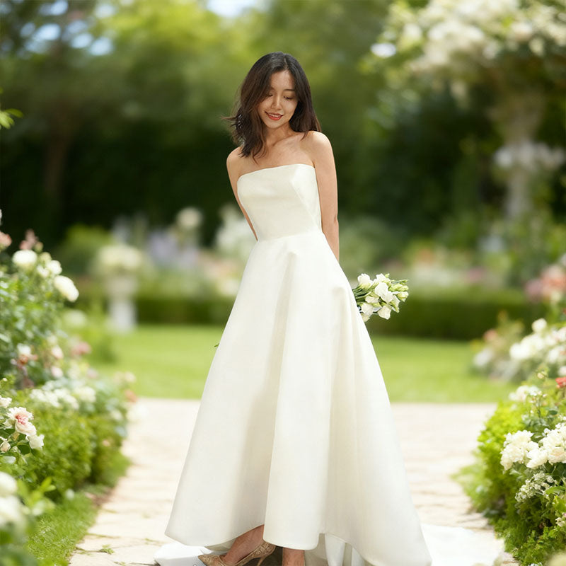 BHstyle Weißes Prinzessin Ballkleid Trägerlos Ärmellos Mit Schleppe Elegantes Ball-Gown XS-XL