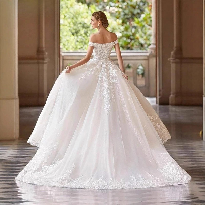 BHstyle Weißes Spitzen Meerjungfrau-Stil Ball-Gowner Prinzessin Herz-Ausschnitt Ärmellos Natürliche Taille Mit Schleppe 2-16