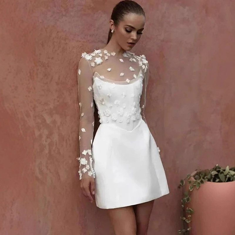 BHstyle Kurze Weißes Zweiteiler Ball-Gown Kurz Langarm Mit Design Ausschnitt Elegantes Ballkleid S-5XL