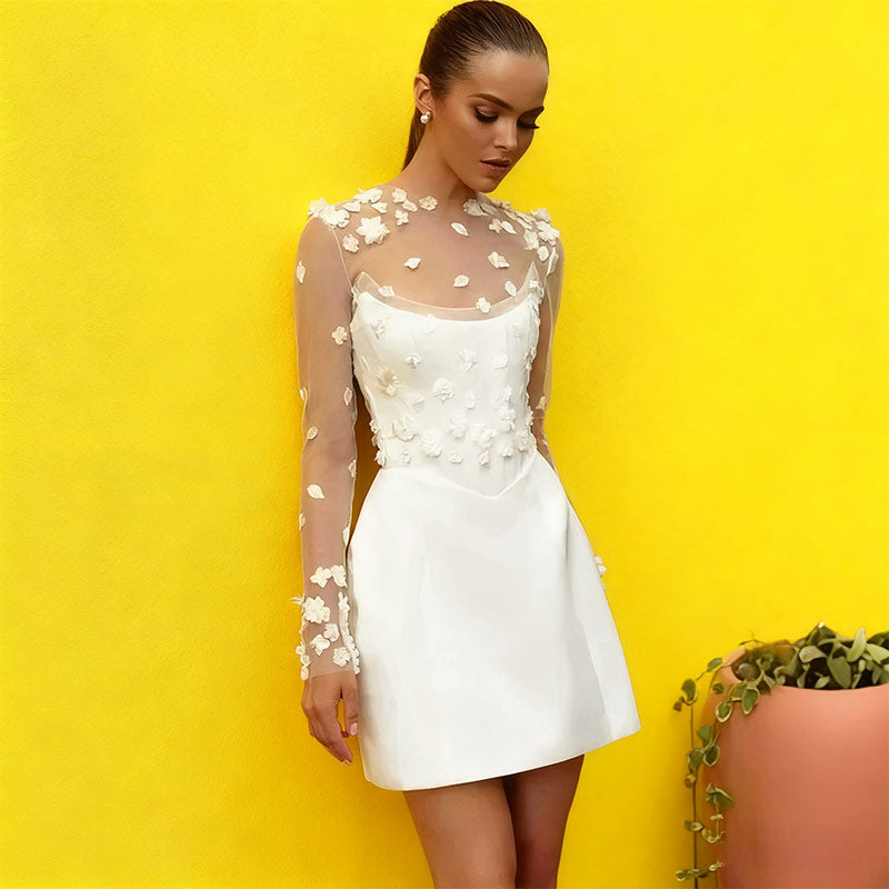 BHstyle Kurze Weißes Zweiteiler Ball-Gown Kurz Langarm Mit Design Ausschnitt Elegantes Ballkleid S-5XL