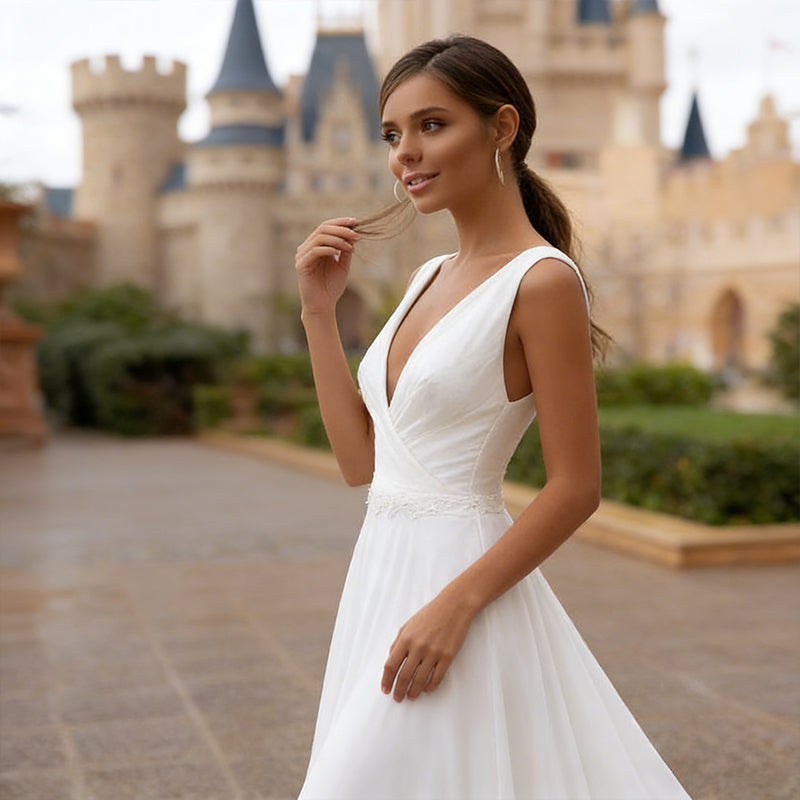 BHstyle Zeitloses Ball-Gown mit V Ausschnitt und Taillenakzent in Elfenbein 34-44
